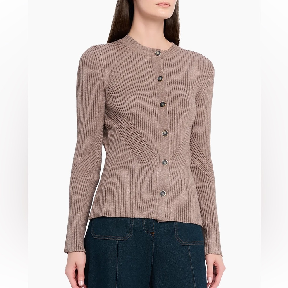 Reiss Tula Rib-Knit Cardigan Stone Beige Large NWOT